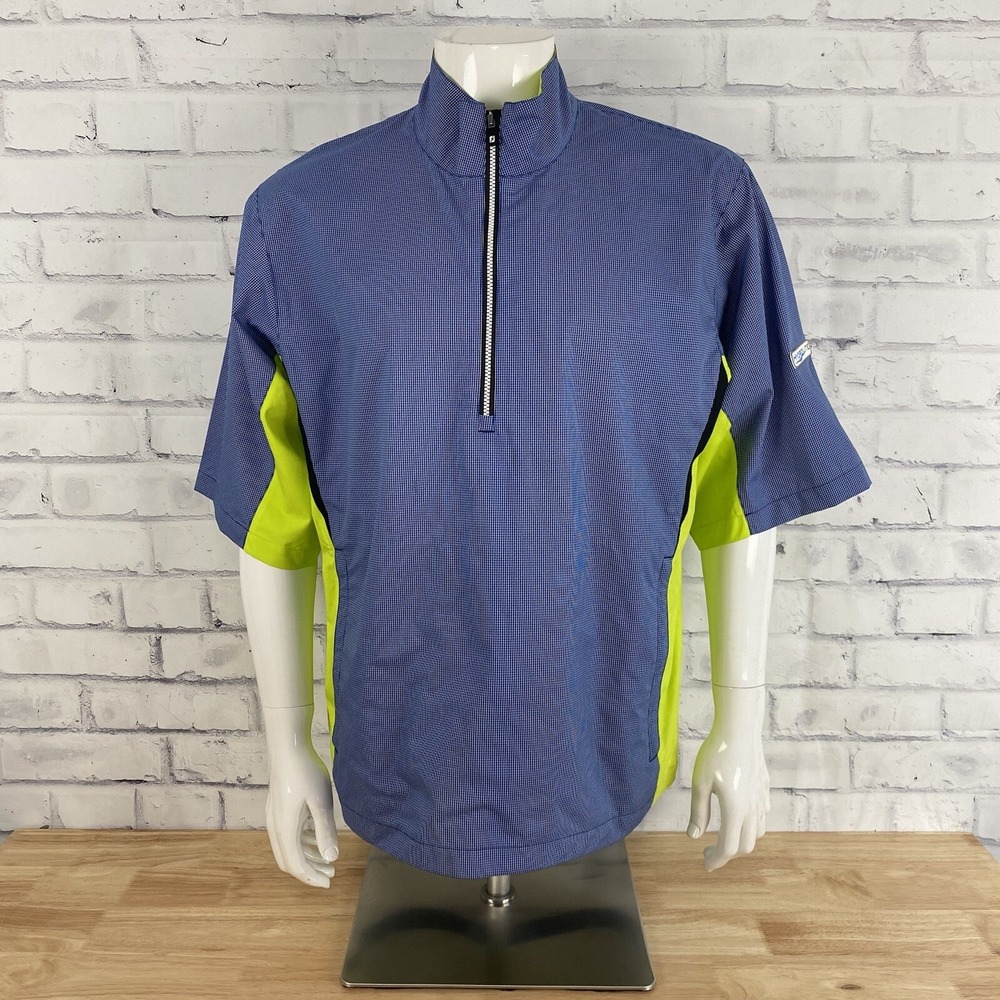 DryJoys FootJoy Windbreaker Men's Medium Pullover Short Sleeve Blue Golfing
